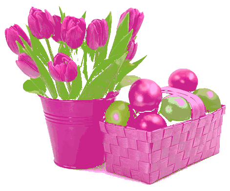 Różowy koszyk z pisankami